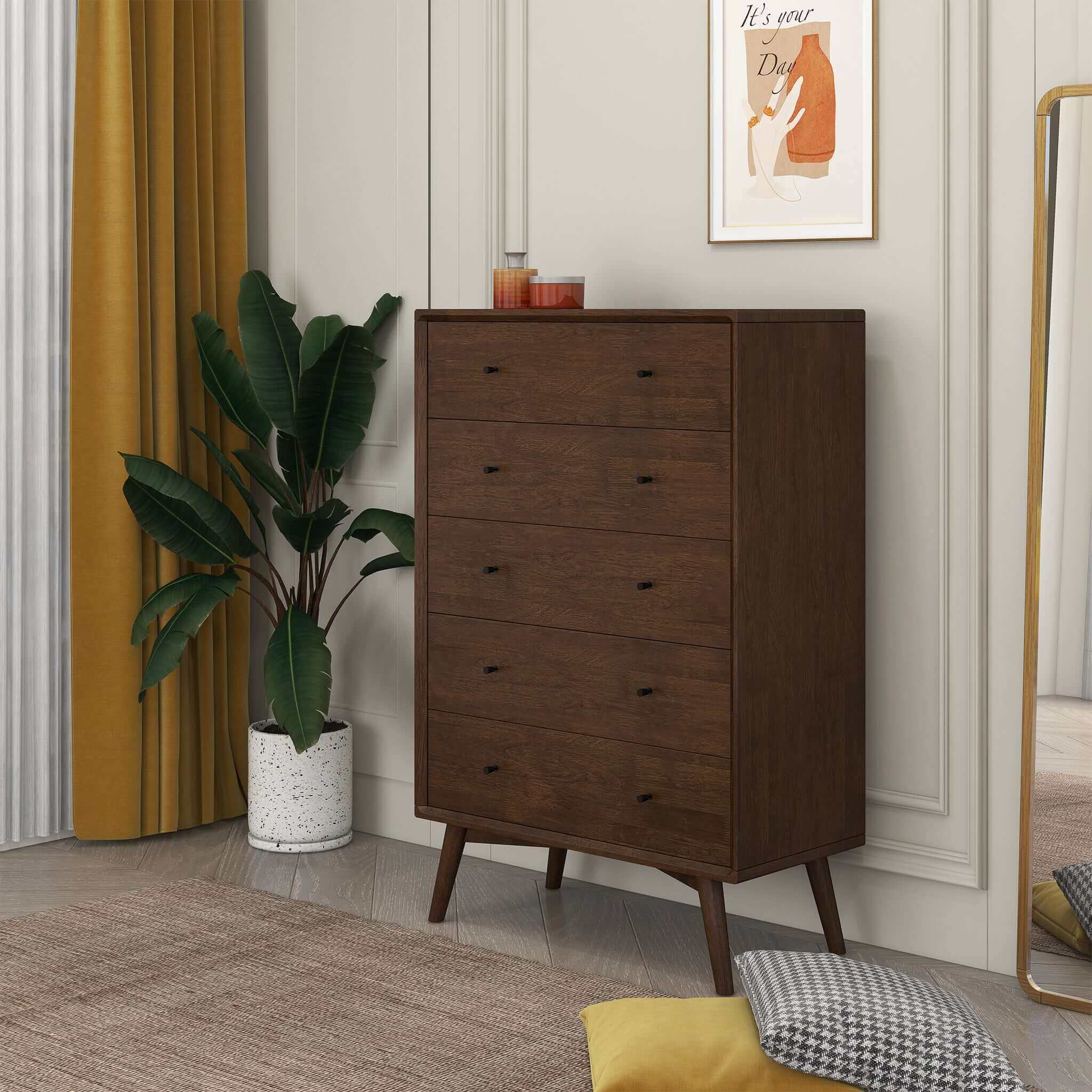 Ashcroft - Caroline Mid Century Modern Solid Wood Dresser 5-Drawer