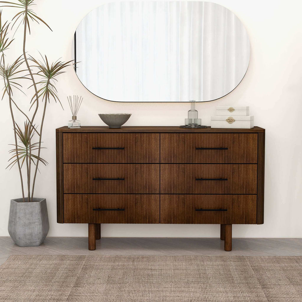 Ashcroft - Logan Mid-Century Modern Walnut Dresser with 6 Drawers