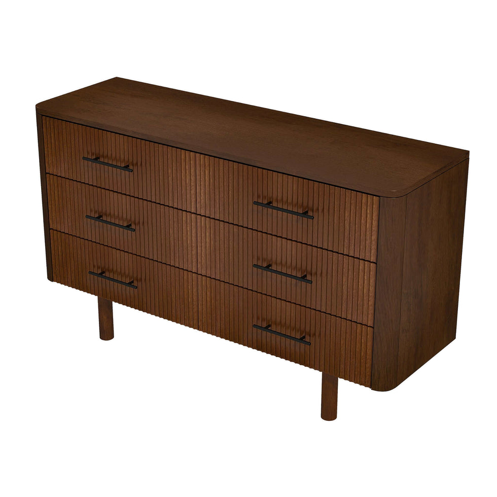 Ashcroft - Logan Mid-Century Modern Walnut Dresser with 6 Drawers