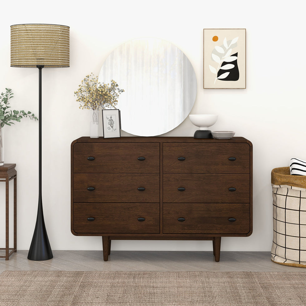 Ashcroft Alexa Mid-Century Modern Dresser with 6 Drawers in Brown