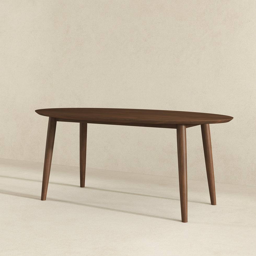 Ashcroft - Ada Mid-Century Modern Style Solid Wood Walnut Oval Dining Table