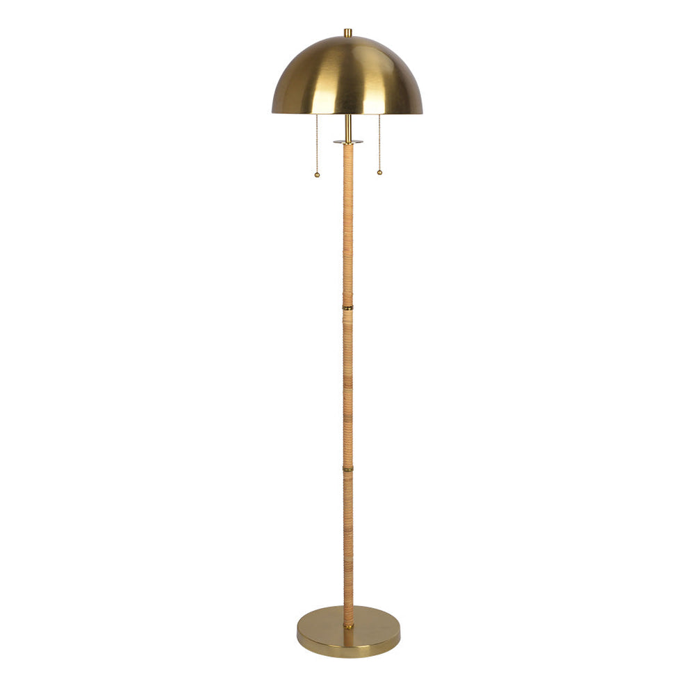 Ashcroft - Allure 2-Light Floor Lamp, Gold Brass, Natural Rattan Tube , Double On/Off Pull Chain