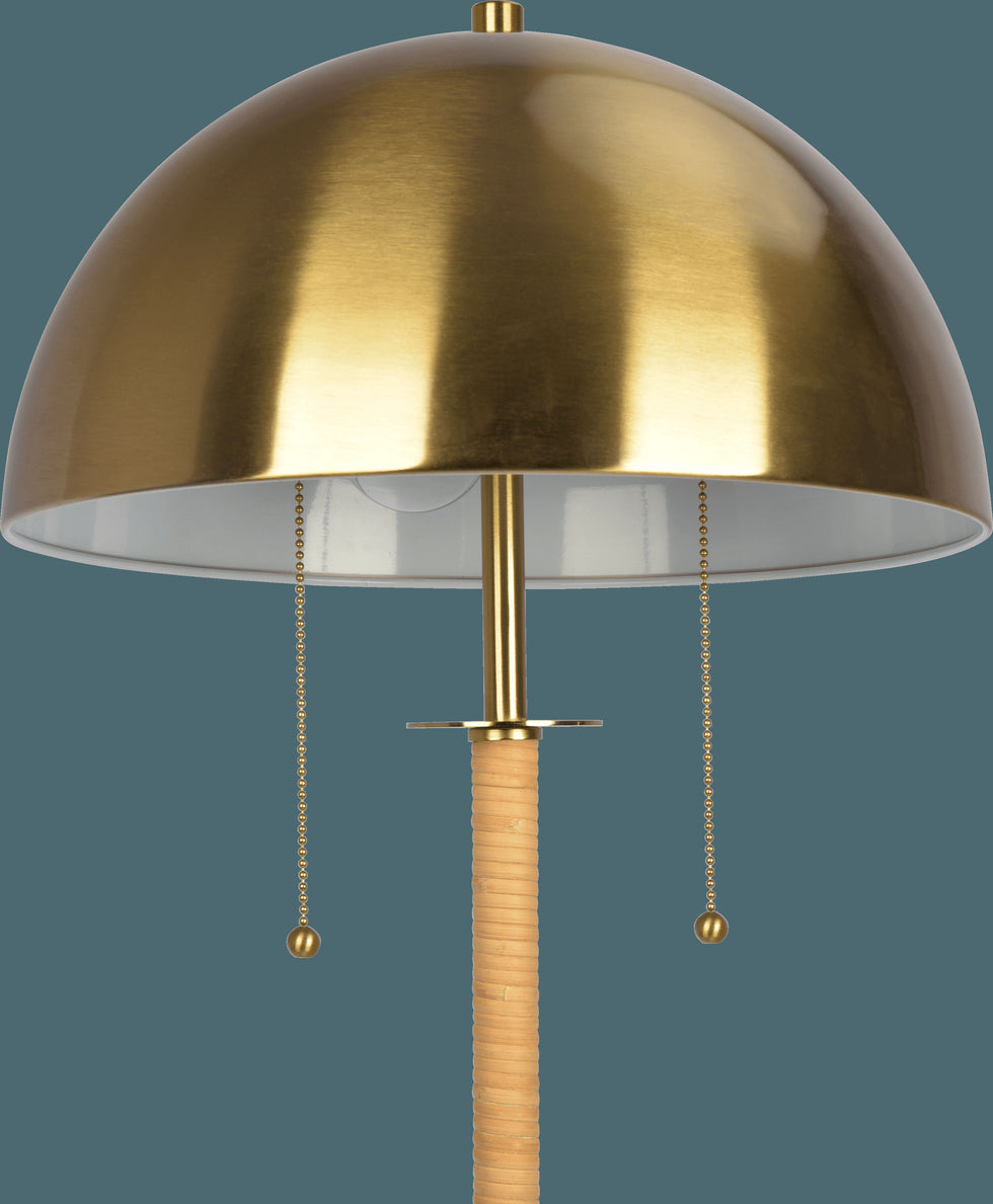 Ashcroft - Allure 2-Light Floor Lamp, Gold Brass, Natural Rattan Tube , Double On/Off Pull Chain