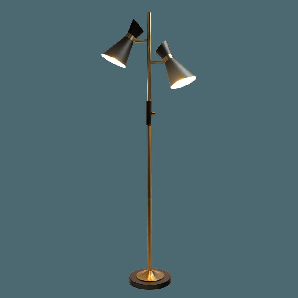 Ashcroft - Axis Brassed Gold Floor Lamp with 4-Way Switch Double Spots with Metal Base