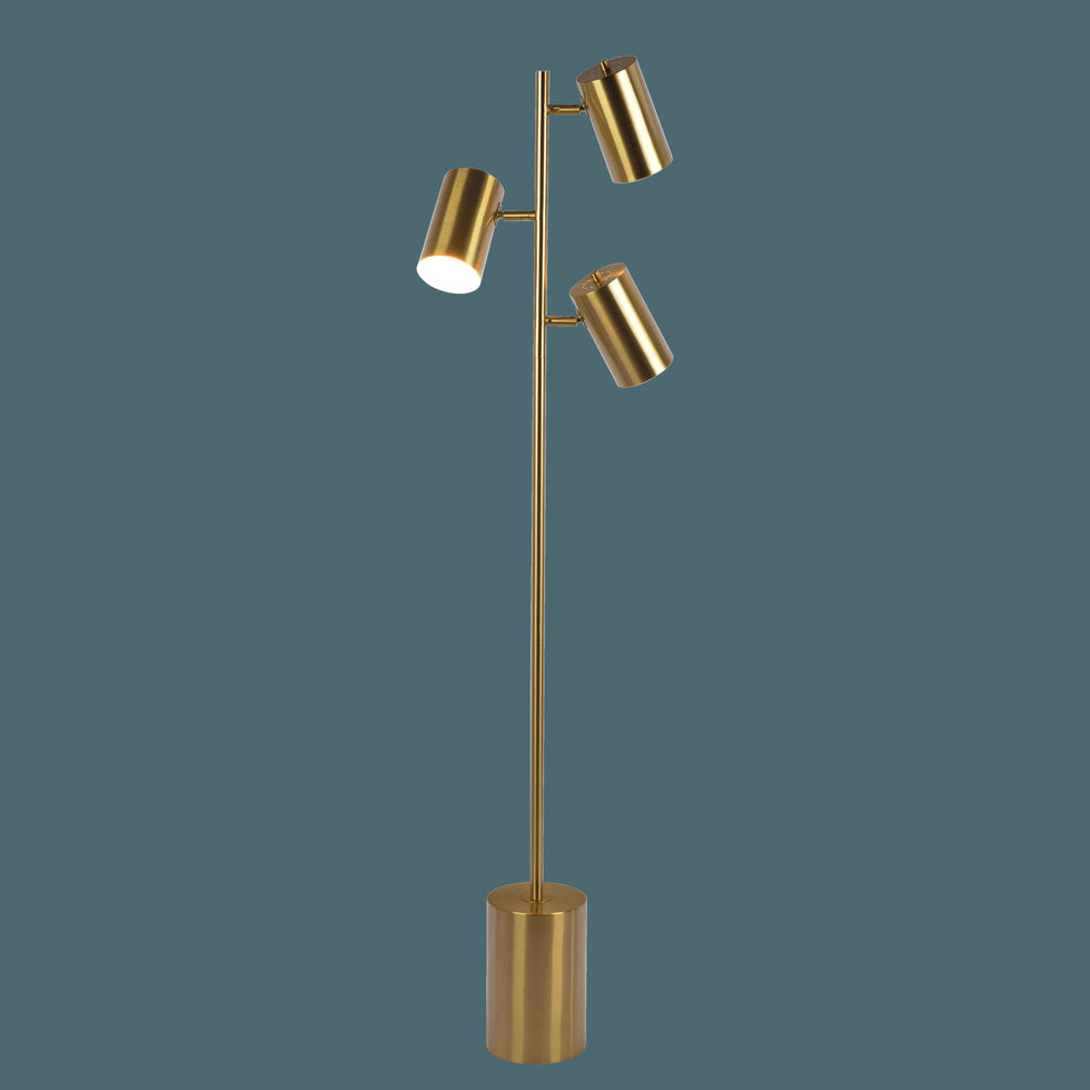 Ashcroft - Harmony Brassed Gold Floor Lamp with Rotary Switch Triple Spots Metal Block Base
