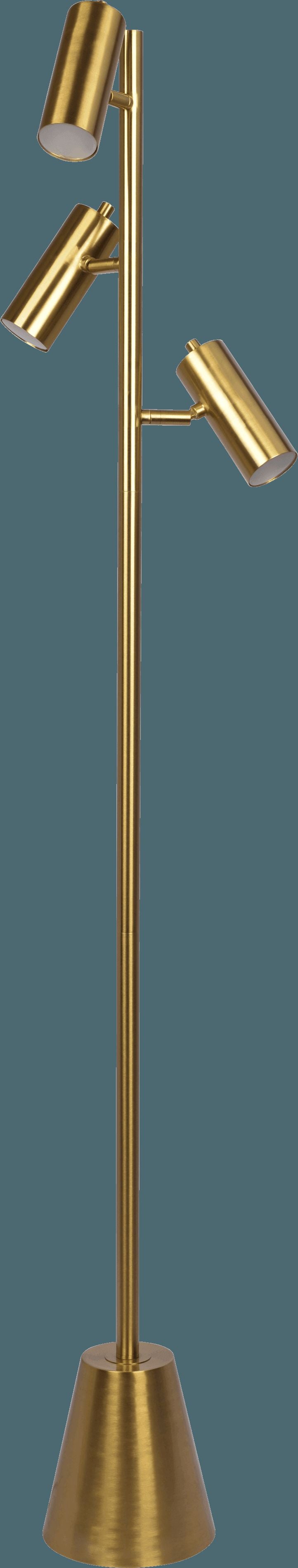 Ashcroft - Lumina Brassed Gold Floor Lamp with Rotary Switch Triple Spots Metal Cone Base