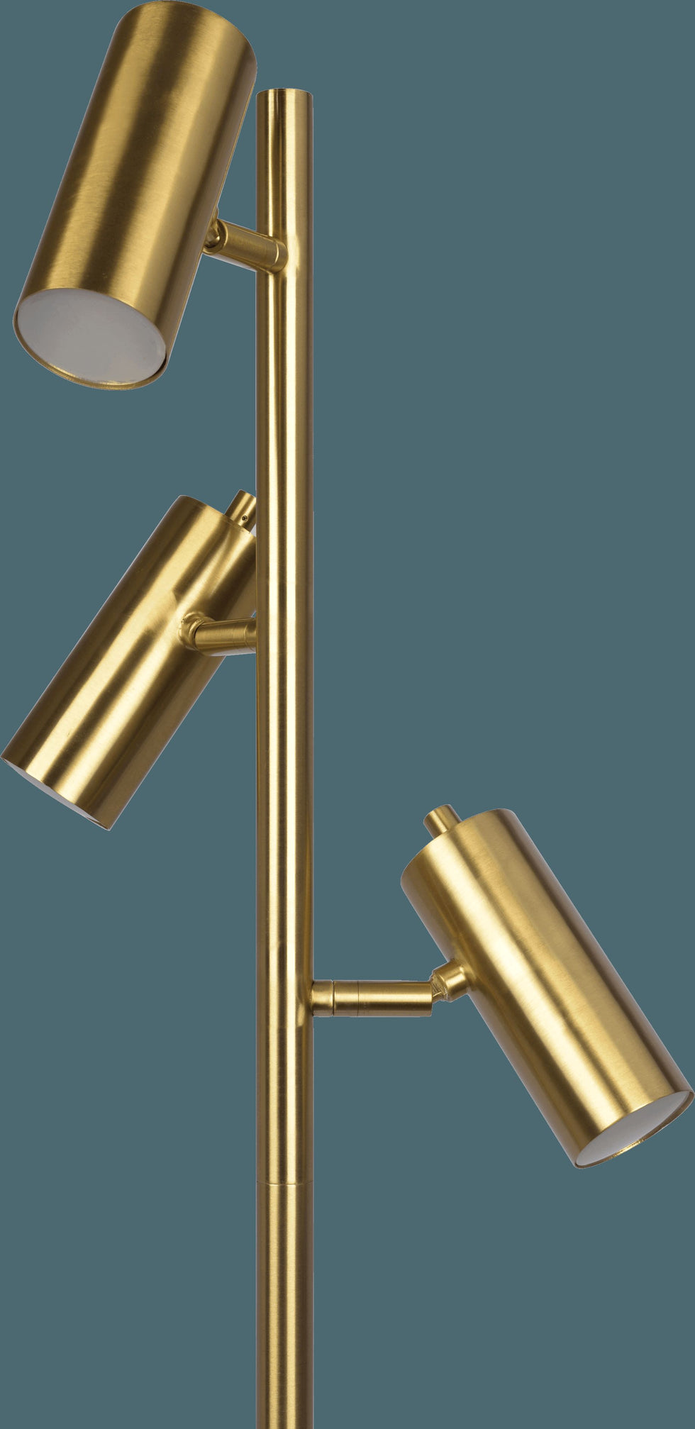 Ashcroft - Lumina Brassed Gold Floor Lamp with Rotary Switch Triple Spots Metal Cone Base