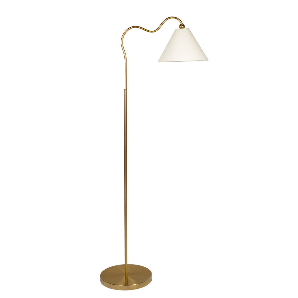Ashcroft - Majestic Brass Ring Base Curved Floor Lamp with Triangle White Drum Shade