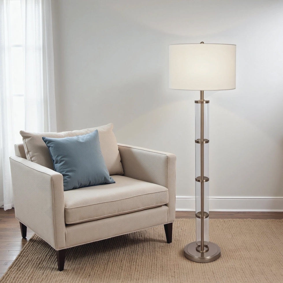 Ashcroft - Nimbus Brushed Nickel Floor Lamp with 3-Way Rotary Switch Clear Glass Body Metal Base