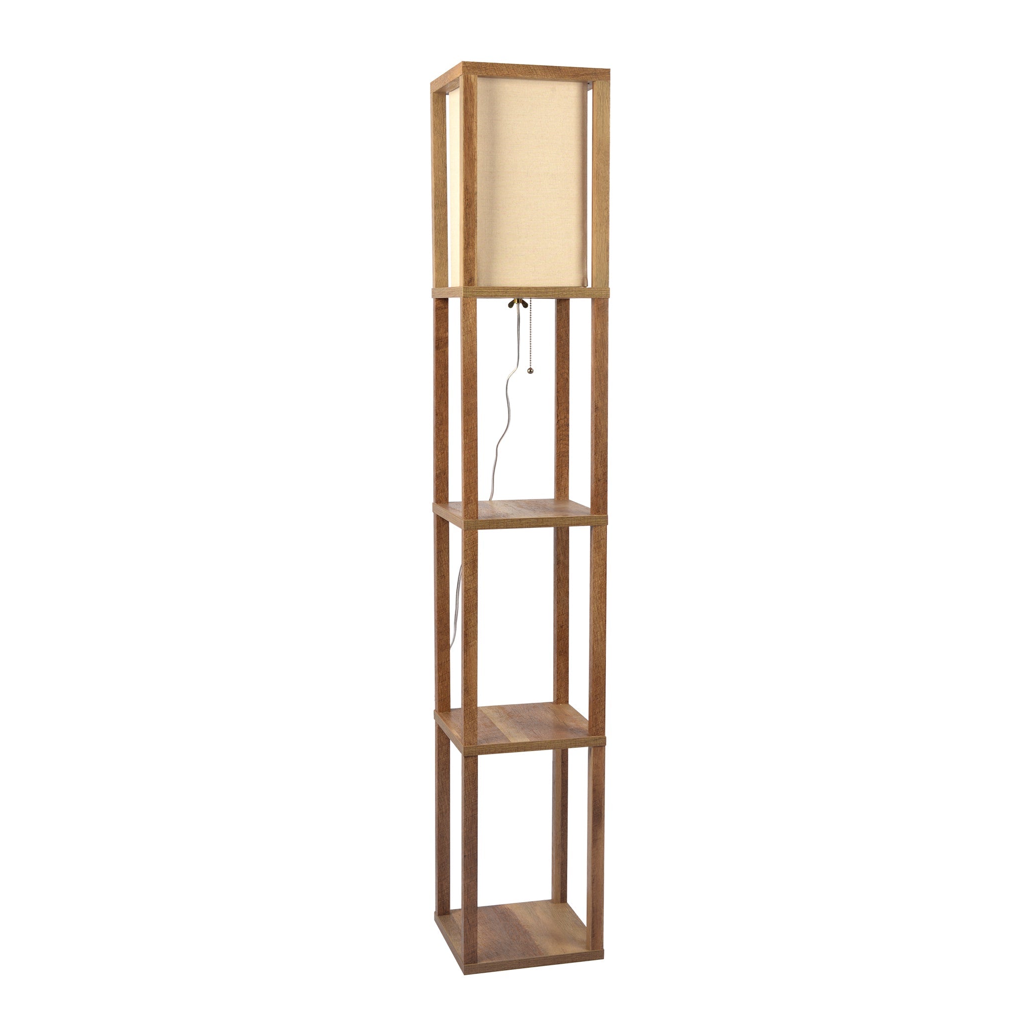 Ashcroft - Pinnacle Shelf Floor Lamp For Bedroom/Living Room, Natural Wood with Long Shade