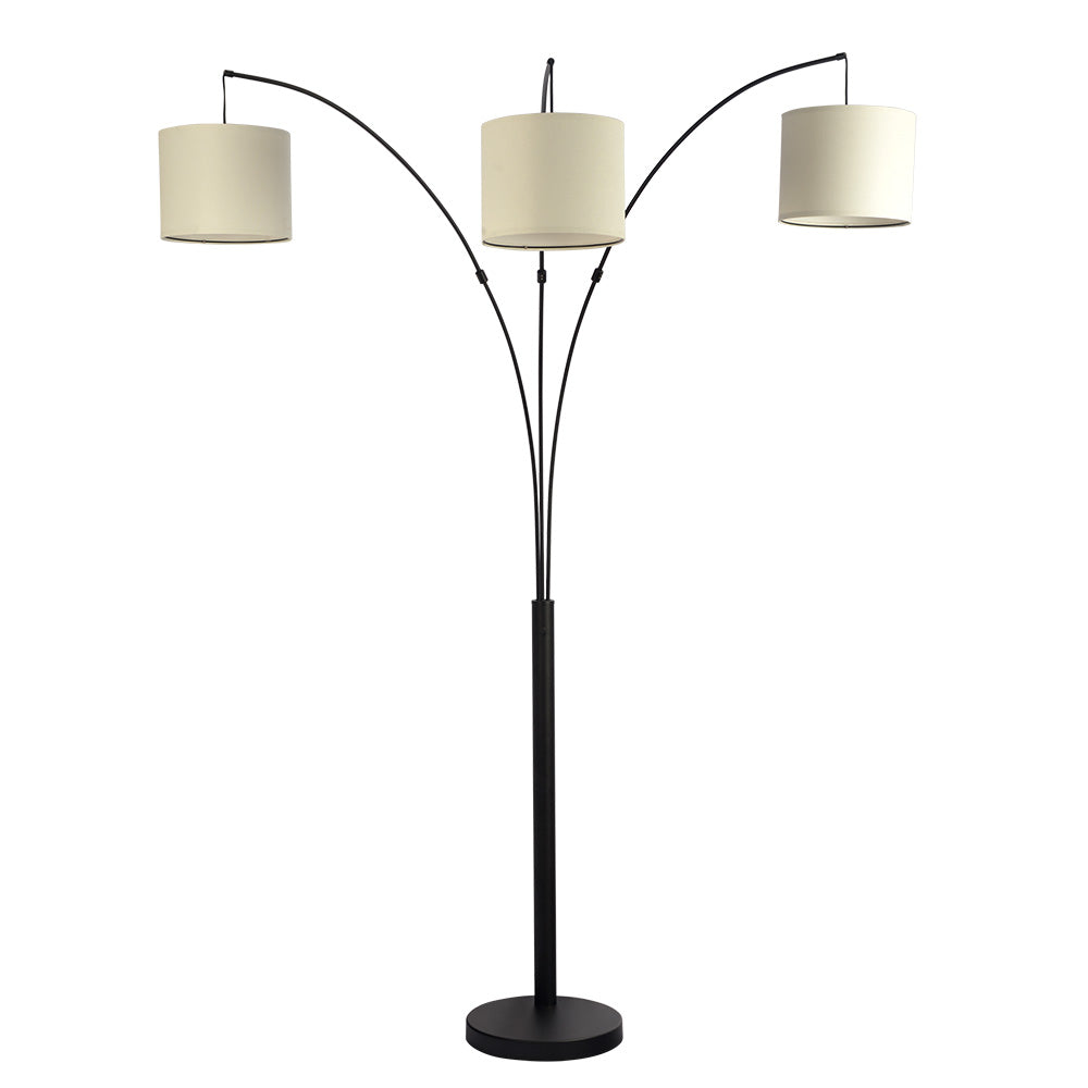 Ashcroft - Royal 3-Arm Metal Arc Floor Lamp, Oil Rubbed Bonze with Linen Shade, 4 way Rotary Switch
