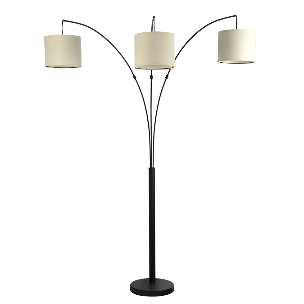 Ashcroft - Royal 3-Arm Metal Arc Floor Lamp, Oil Rubbed Bonze with Linen Shade, 4 way Rotary Switch