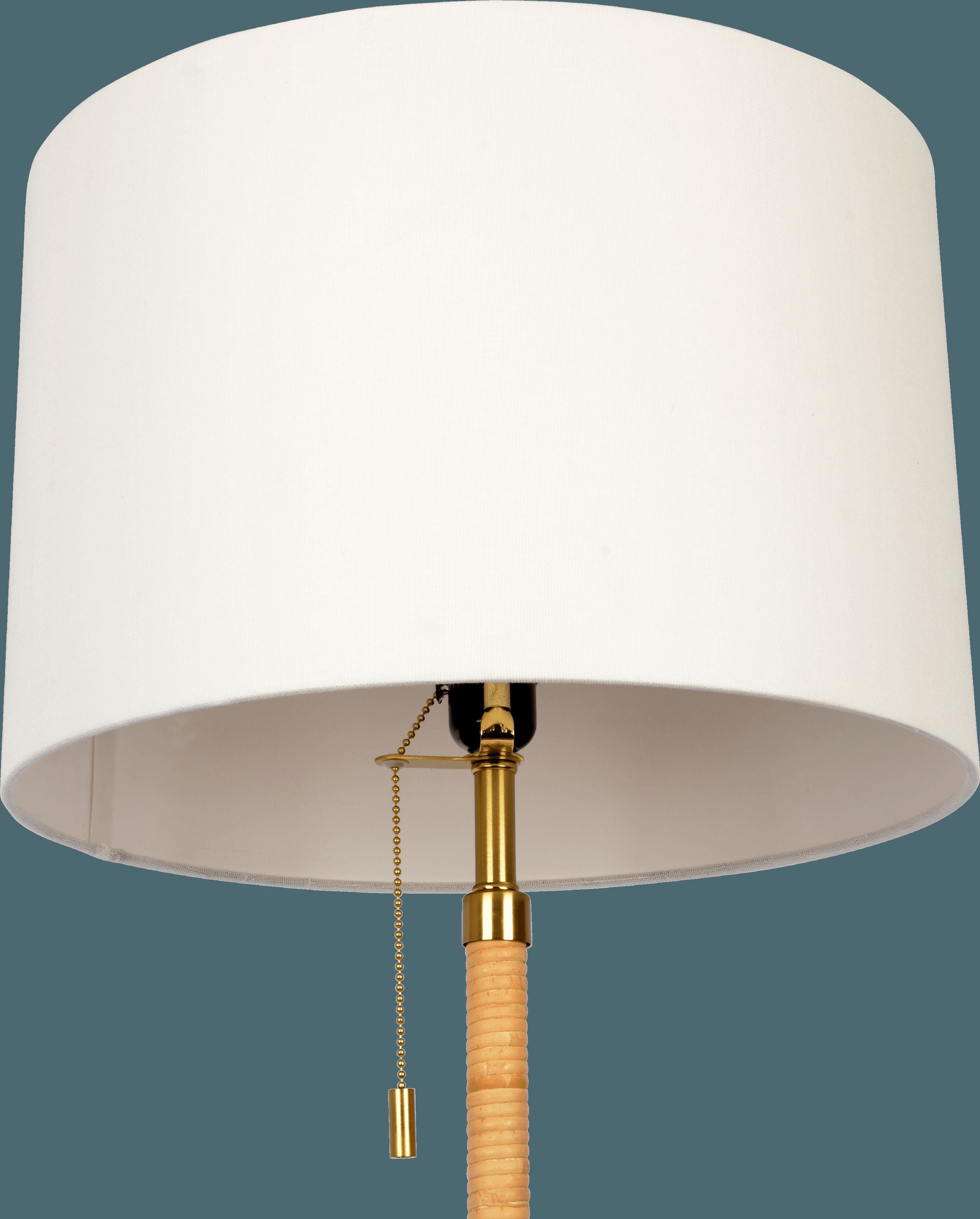 Ashcroft - Stellar Wood Rattan Tube , Gold Brass Metal and White Linen Shade Floor Lamp
