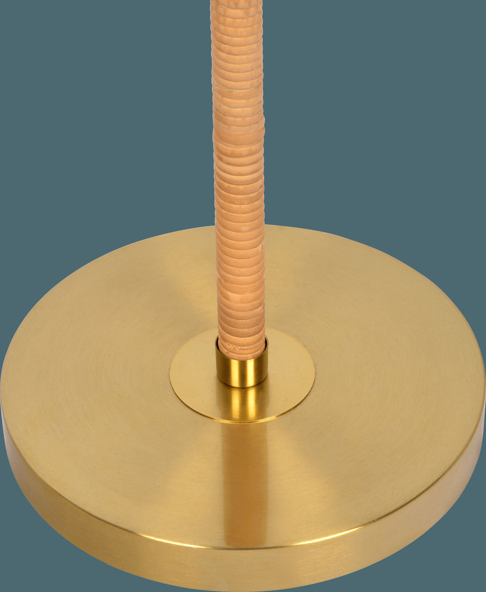 Ashcroft - Stellar Wood Rattan Tube , Gold Brass Metal and White Linen Shade Floor Lamp