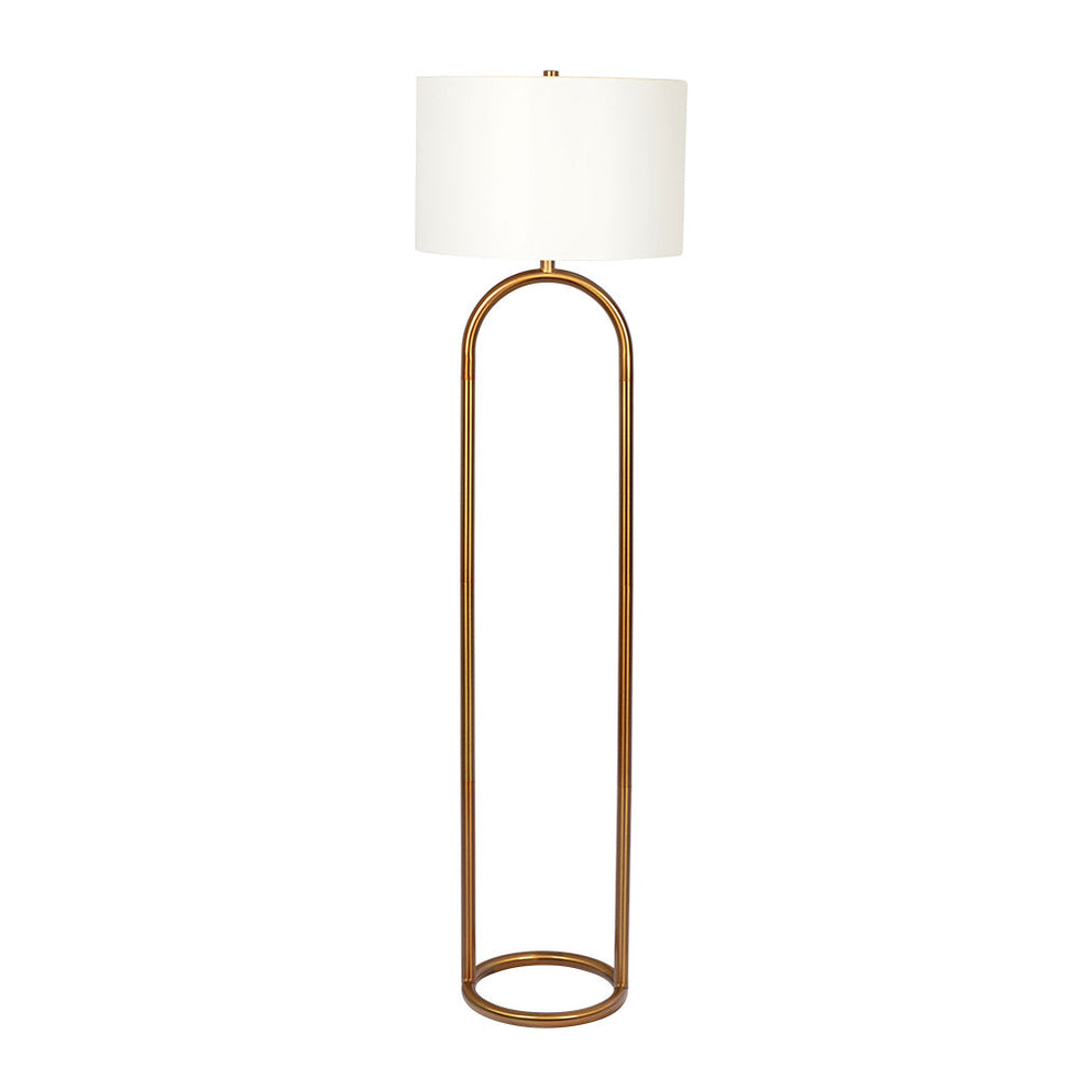 Ashcroft - Vivid Brass Ring Base Floor Lamp with Large White Drum Shade