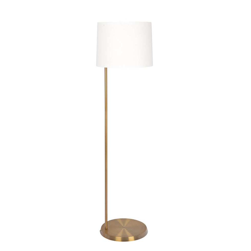 Ashcroft - Zenith Offset Brass Base Floor Lamp with Drum-shaped Linen Shade