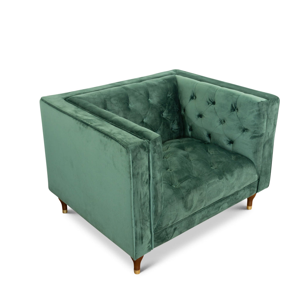 Ashcroft - Evelyn Tufted Back Velvet Lounge Chair in Green