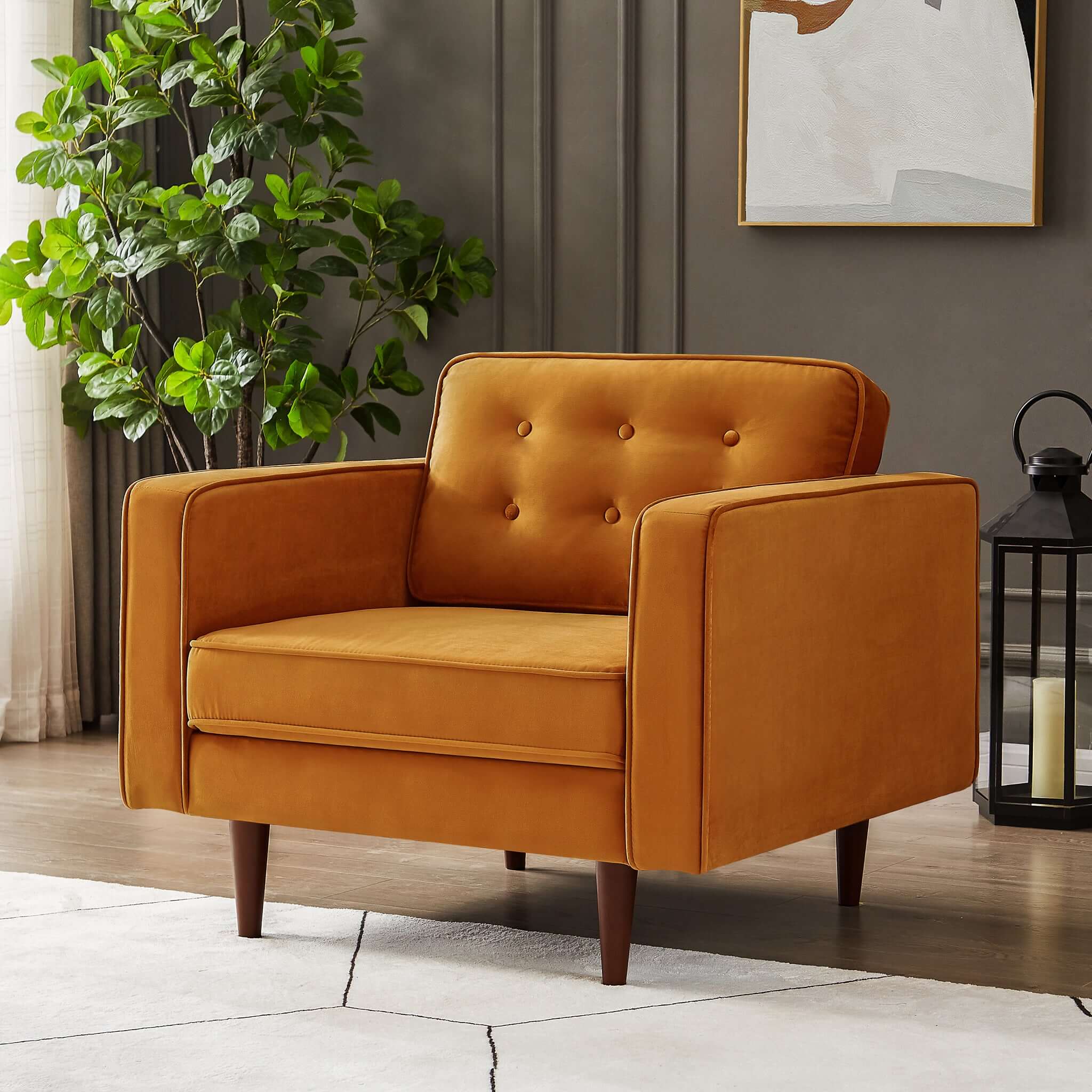 Ashcroft - Casey Velvet Lounge Chair in Burnt Orange