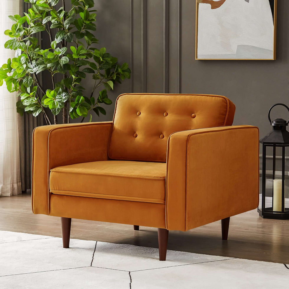 Ashcroft - Casey Velvet Lounge Chair in Burnt Orange
