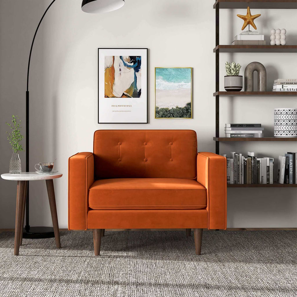 Ashcroft - Casey Velvet Lounge Chair in Burnt Orange