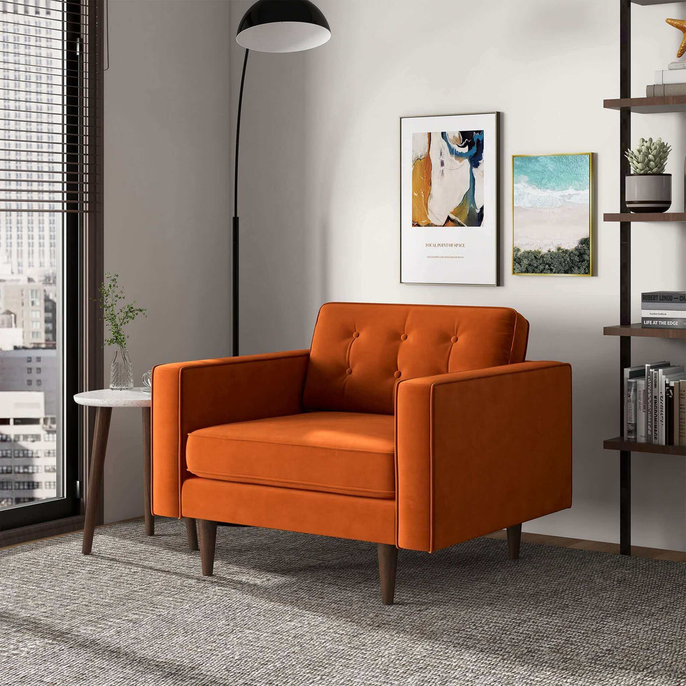 Ashcroft - Casey Velvet Lounge Chair in Burnt Orange