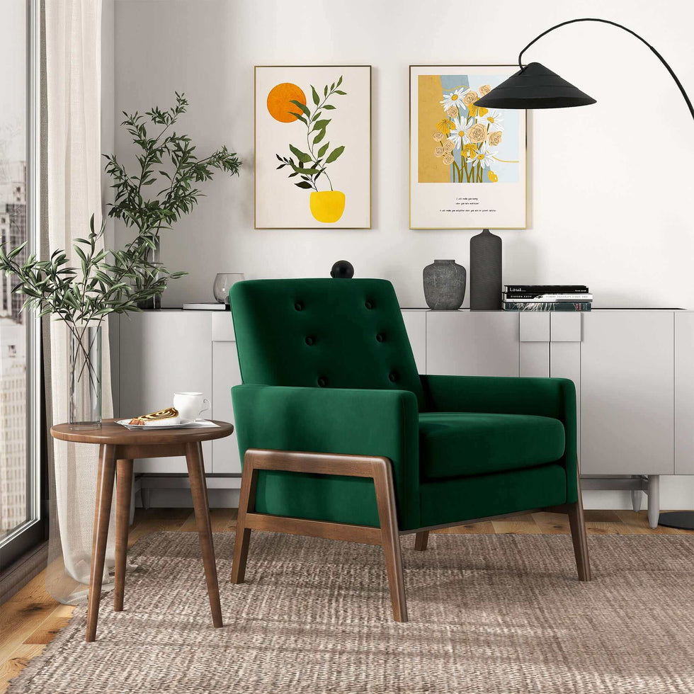 Ashcroft - Cole Solid Wood Velvet Lounge Chair