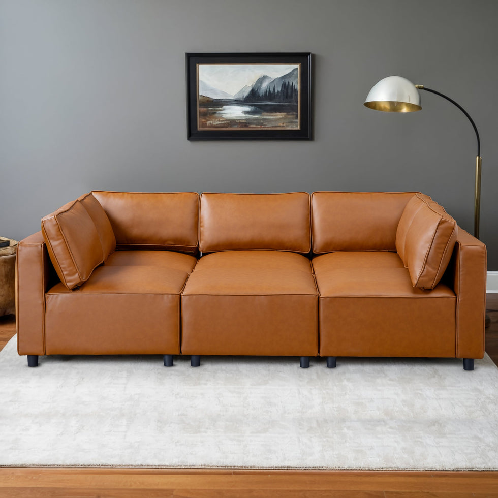 Ashcroft - Reno Cognac Vegan Leather Modular Sofa