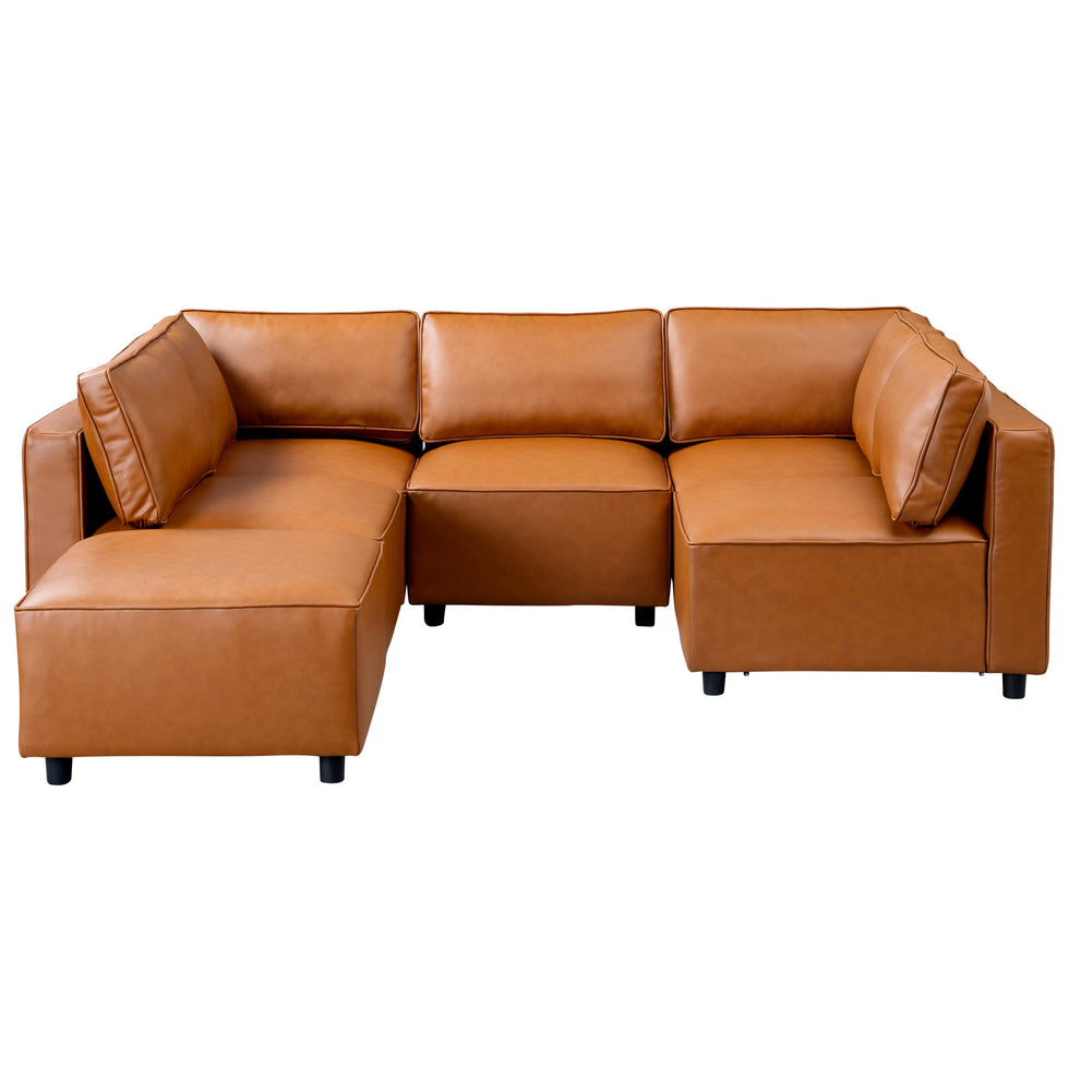 Ashcroft - Reno Cognac Vegan Leather Modular Sofa