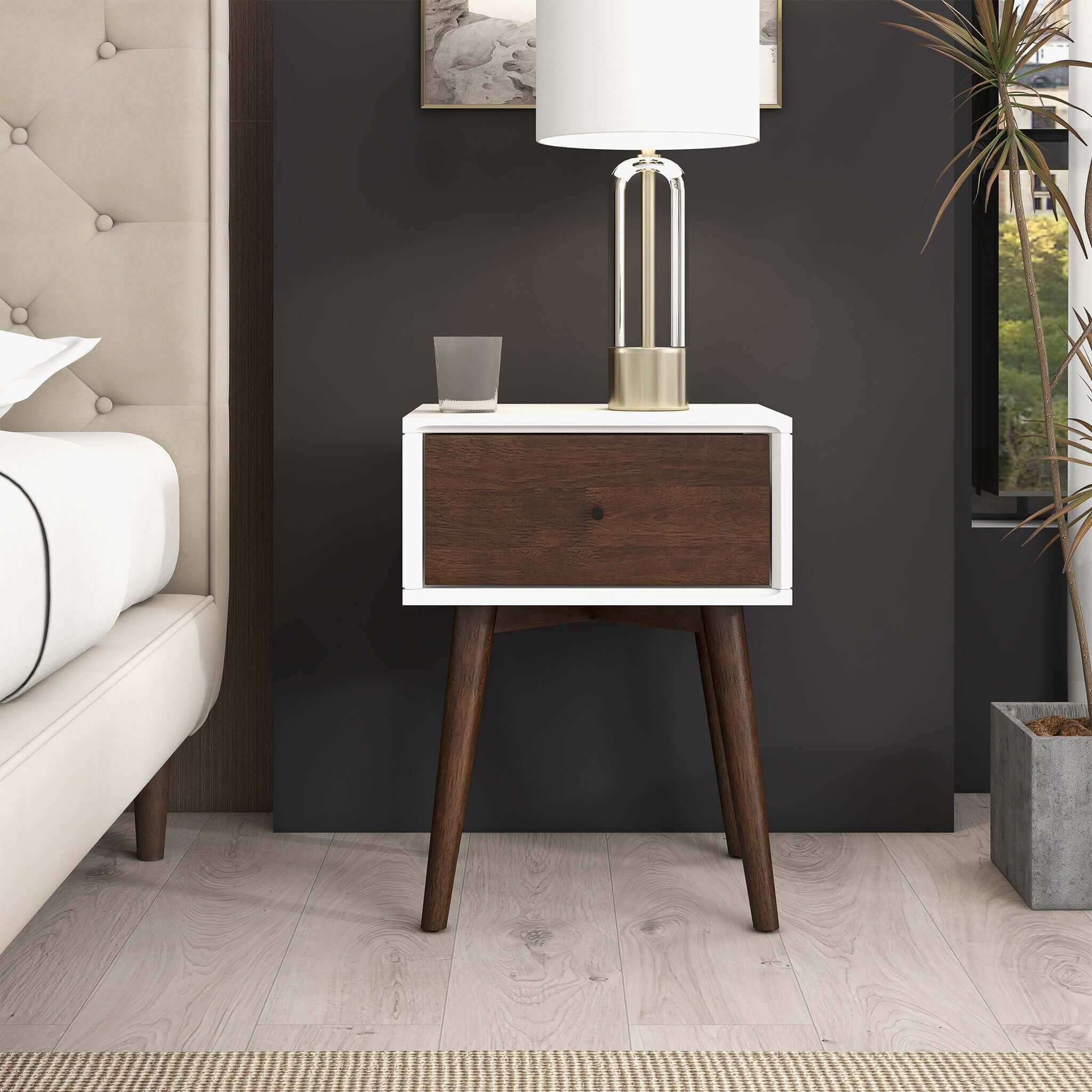 Ashcroft – Avery Solid Wood Nightstand with 1 Drawer - White