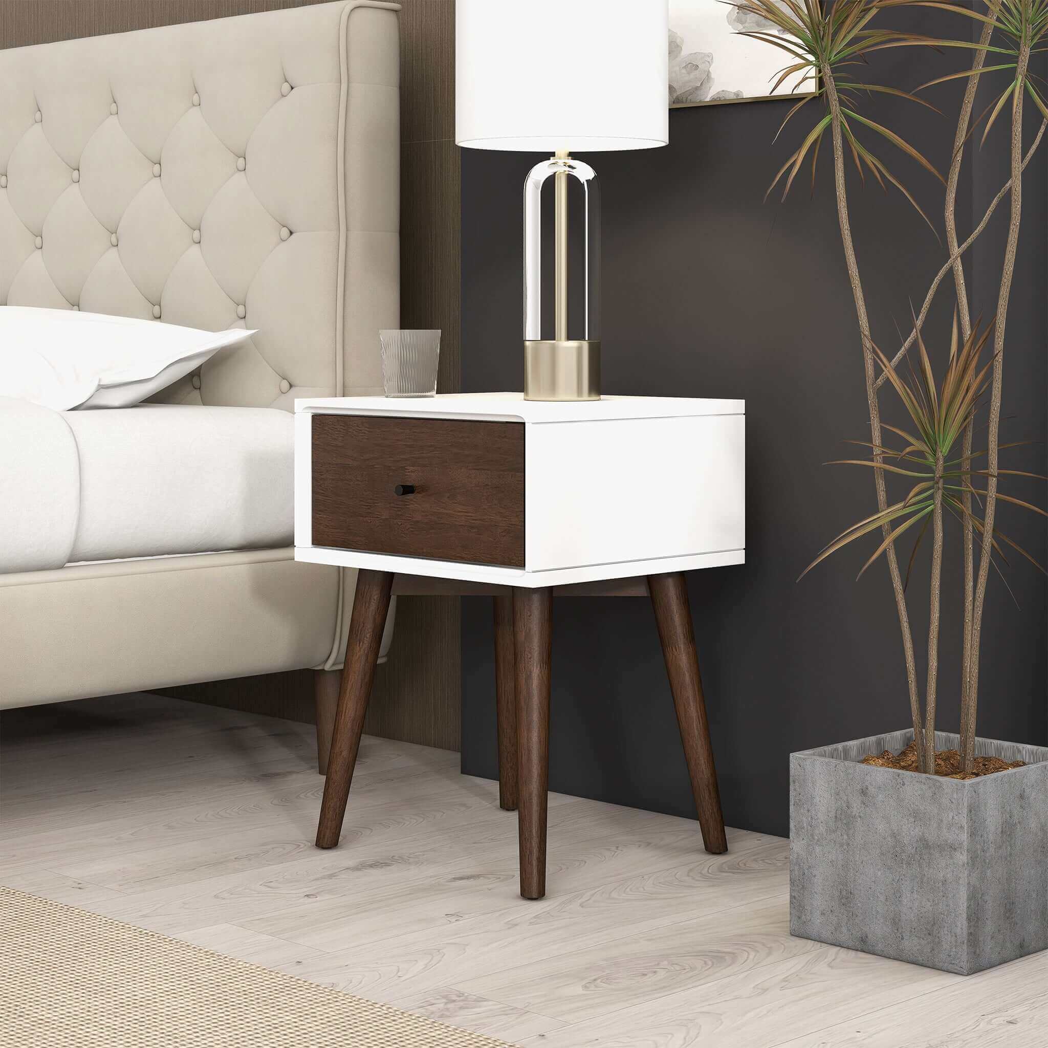 Ashcroft – Avery Solid Wood Nightstand with 1 Drawer - White