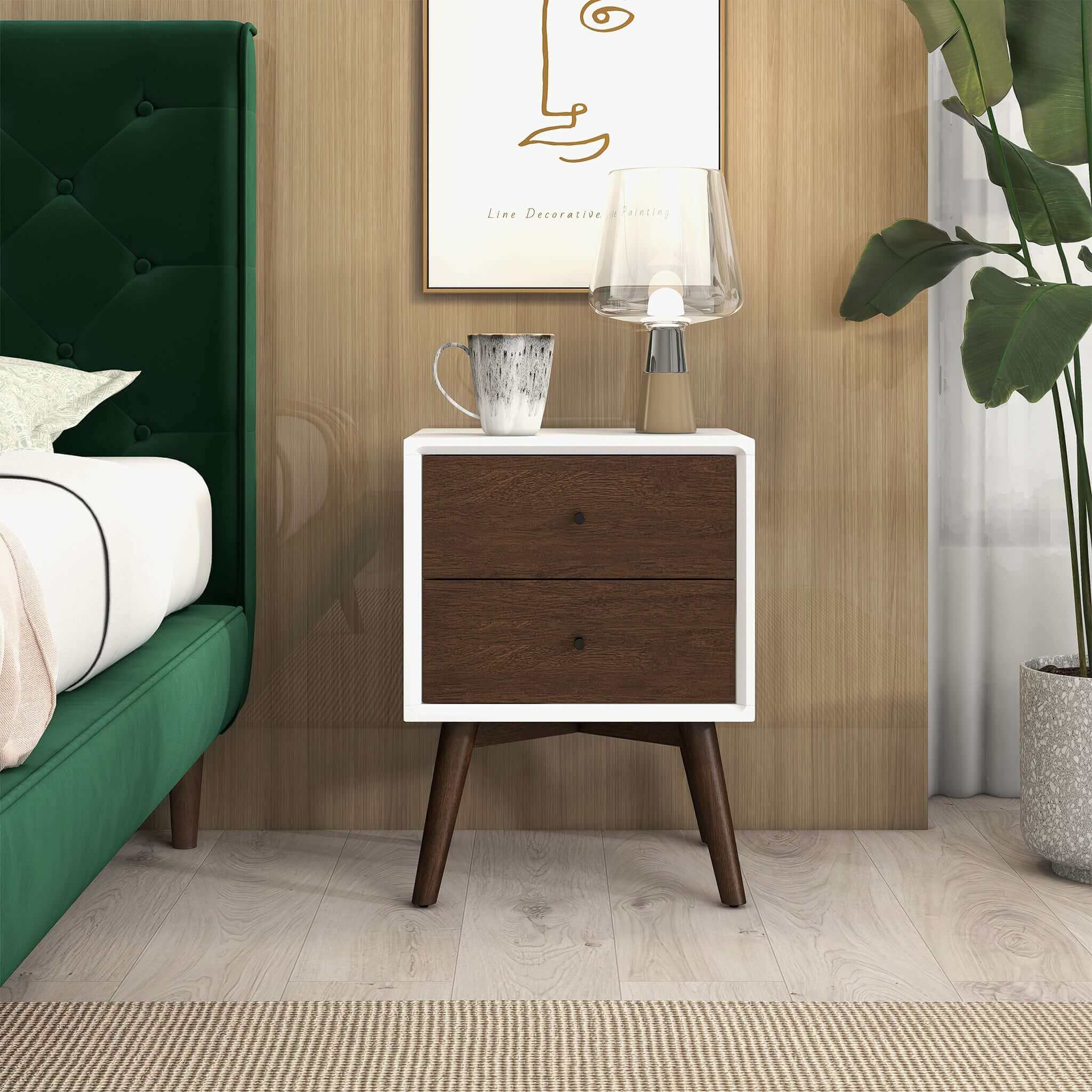 Ashcroft - Caroline Mid Century Modern Style White Night Stand 2-Drawer