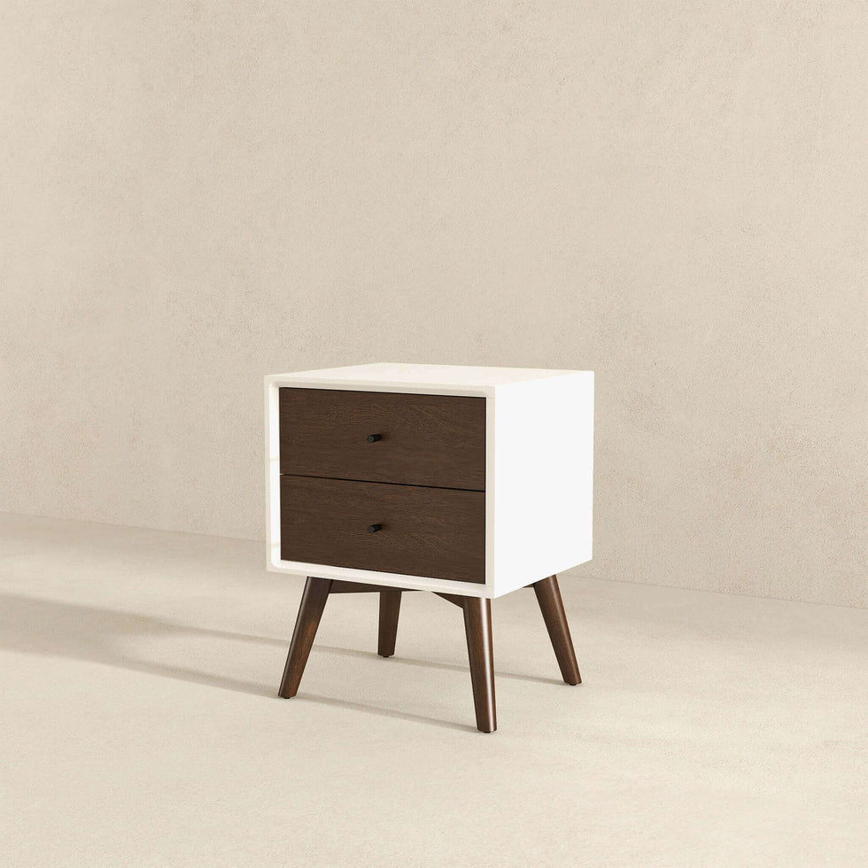 Ashcroft - Caroline Mid Century Modern Style White Night Stand 2-Drawer