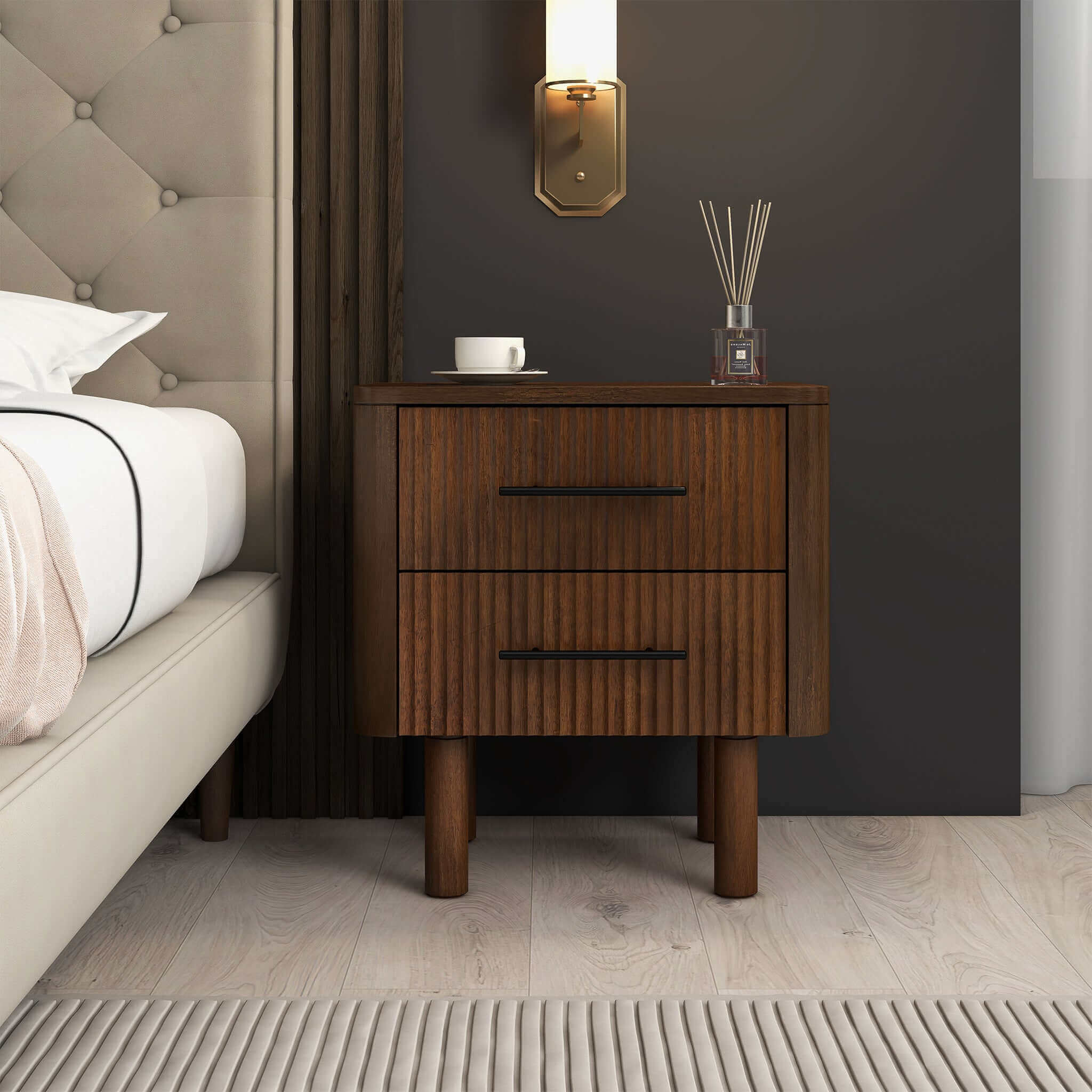 Ashcroft - Logan Mid-Century Modern Nightstand Bed Side Table with 2 Drawers in Walnut