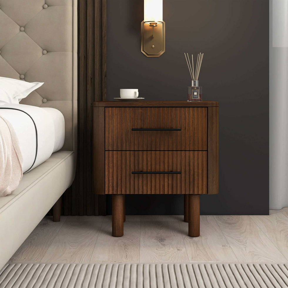 Ashcroft - Logan Mid-Century Modern Nightstand Bed Side Table with 2 Drawers in Walnut