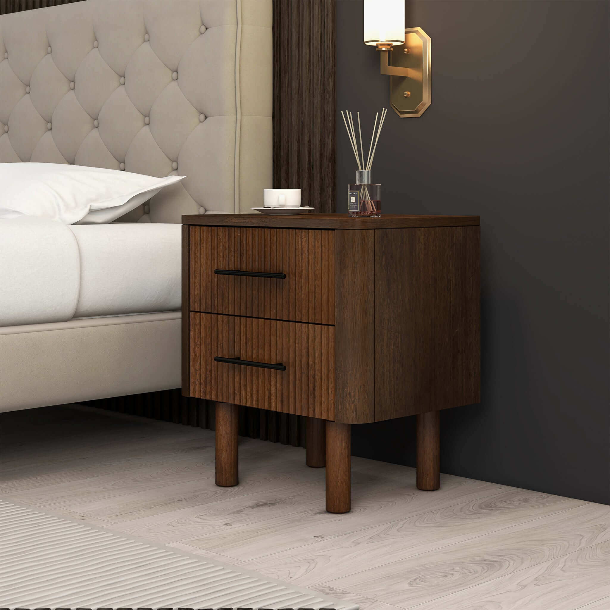 Ashcroft - Logan Mid-Century Modern Nightstand Bed Side Table with 2 Drawers in Walnut
