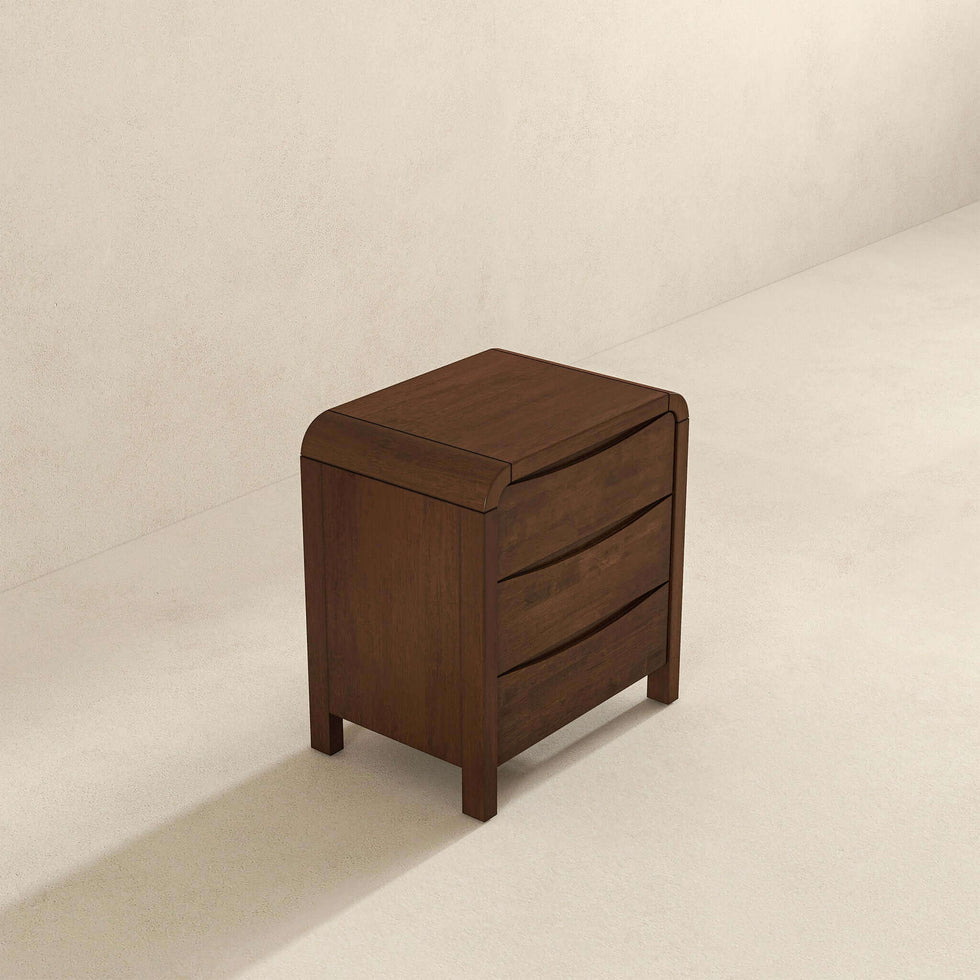 Ashcroft - Lionel Mid-Century Modern Solid Wood Nightstand Bed Side Table with 3 Drawers in Walnut