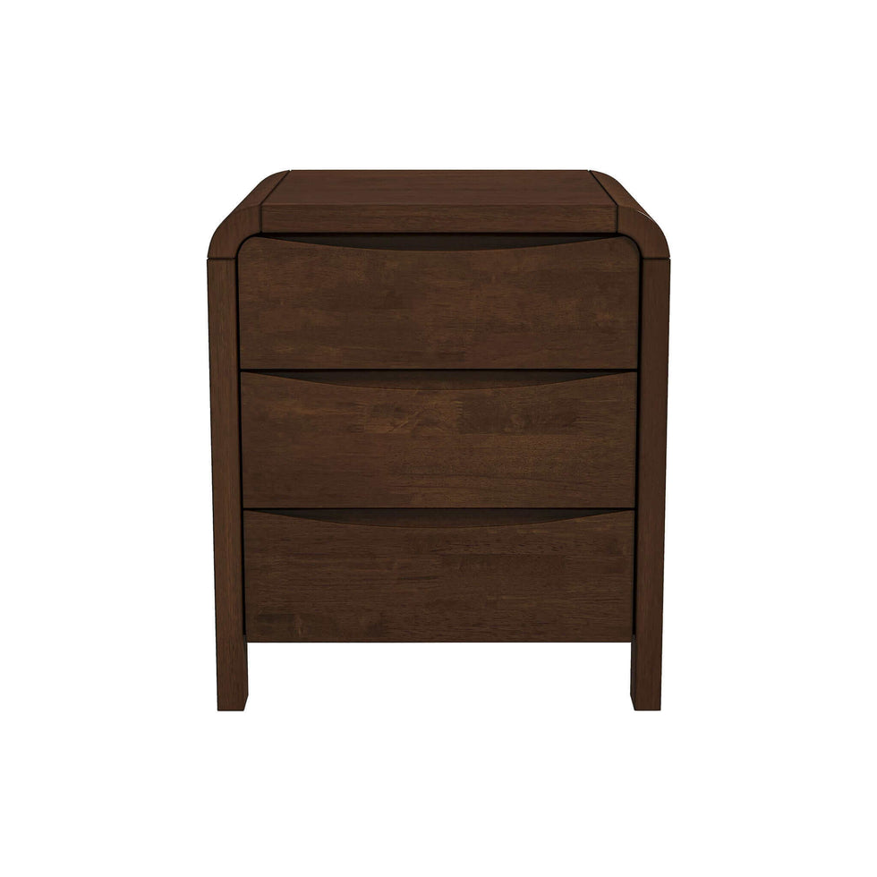 Ashcroft - Lionel Mid-Century Modern Solid Wood Nightstand Bed Side Table with 3 Drawers in Walnut