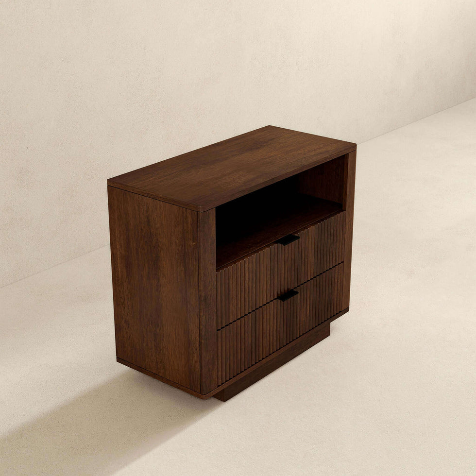 Ashcroft - Lola Mid-Century Modern Nightstand Bed Side Table with 2 Drawers in Walnut