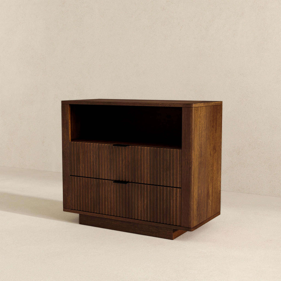 Ashcroft - Lola Mid-Century Modern Nightstand Bed Side Table with 2 Drawers in Walnut