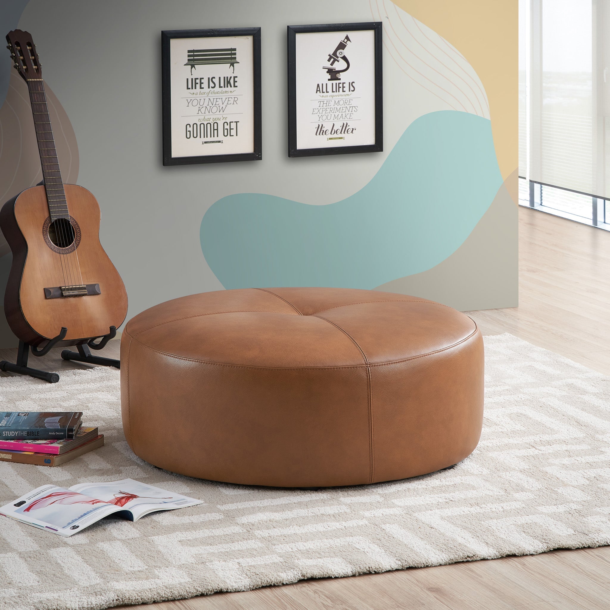 Ashcroft - Rochelin Tan Leather Ottoman