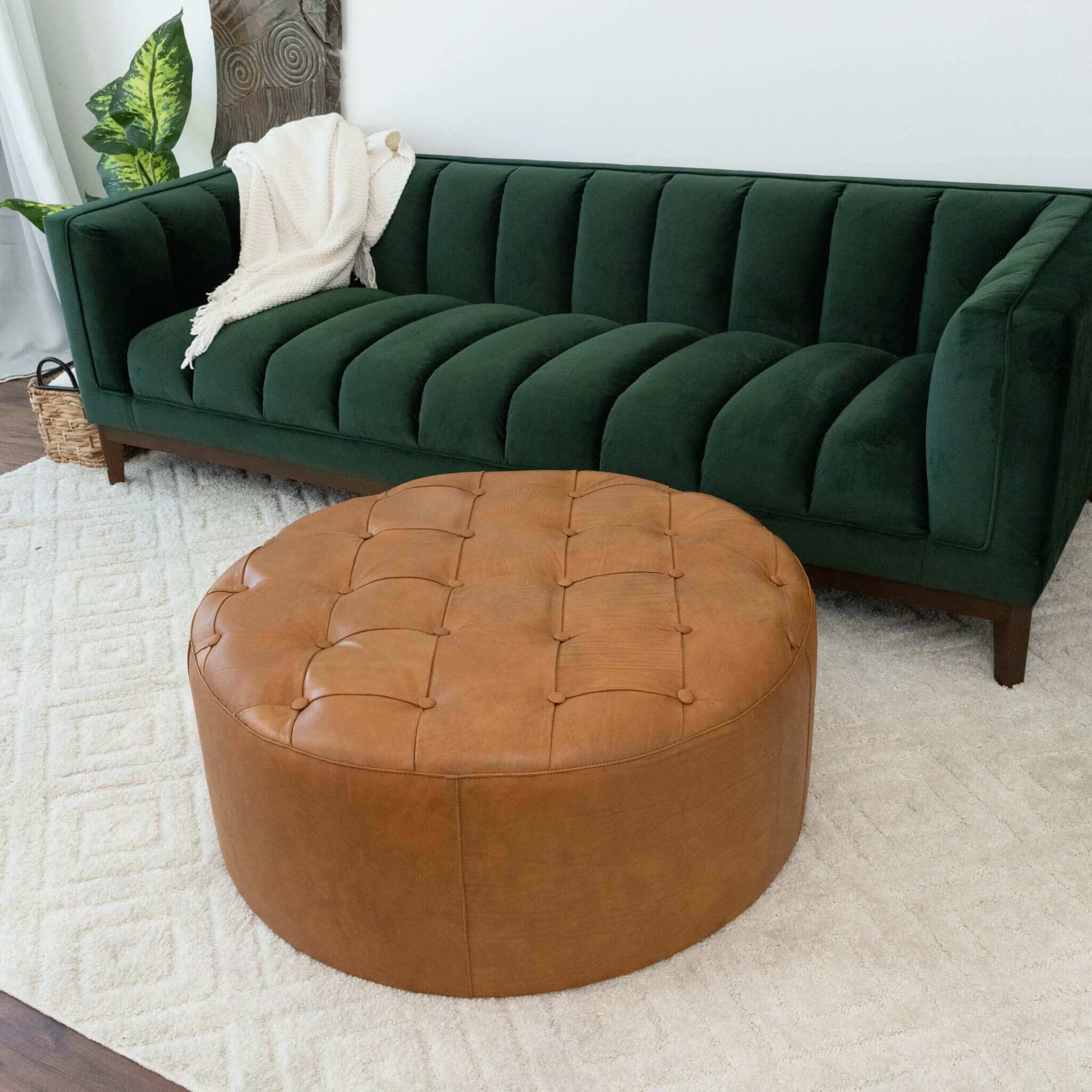 Ashcroft - Seletar Tan Leather Ottoman