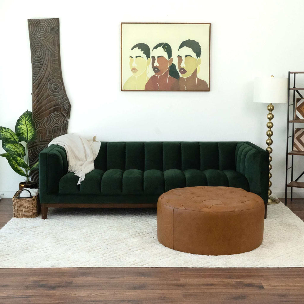 Ashcroft - Seletar Tan Leather Ottoman