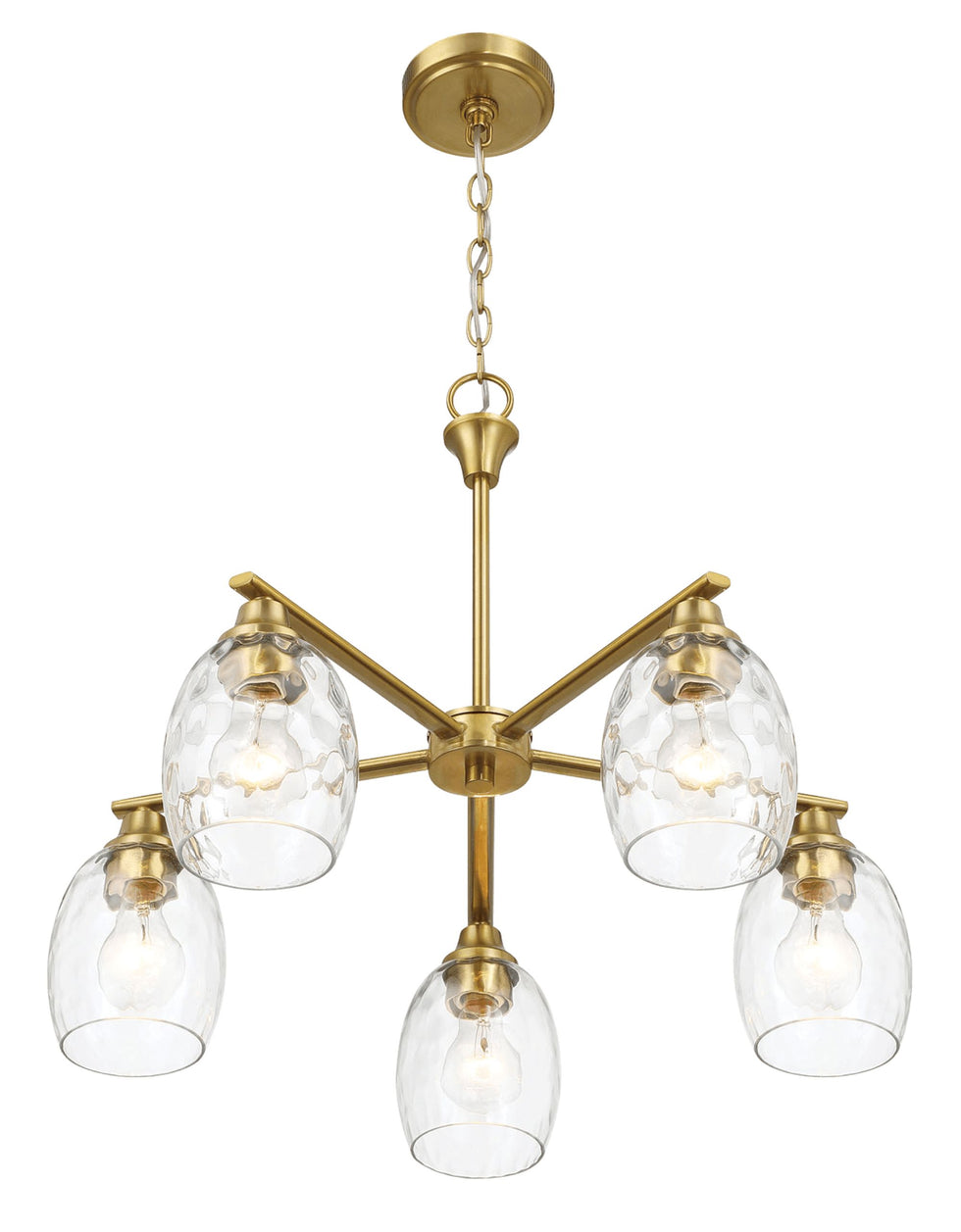 Ashcroft - Elegance Five Lights Linear Arms with Golden Brass Finish Chain Chandelier 24"W × 8.5"H with Clear Water Glass