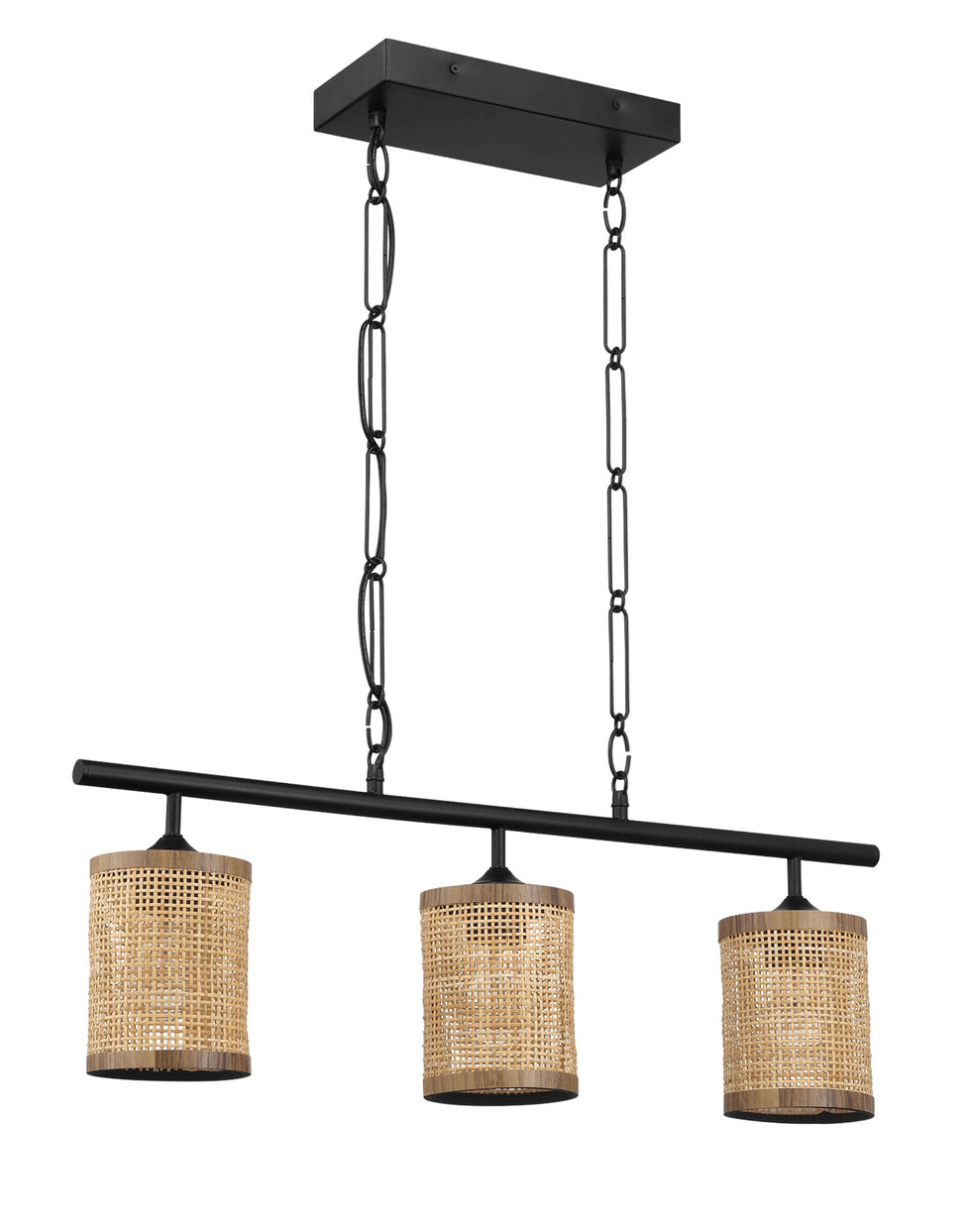 Ashcroft - Elysian Three Lights Island With Natural Rattan Shade Farmhouse Chain Ceiling Lamp