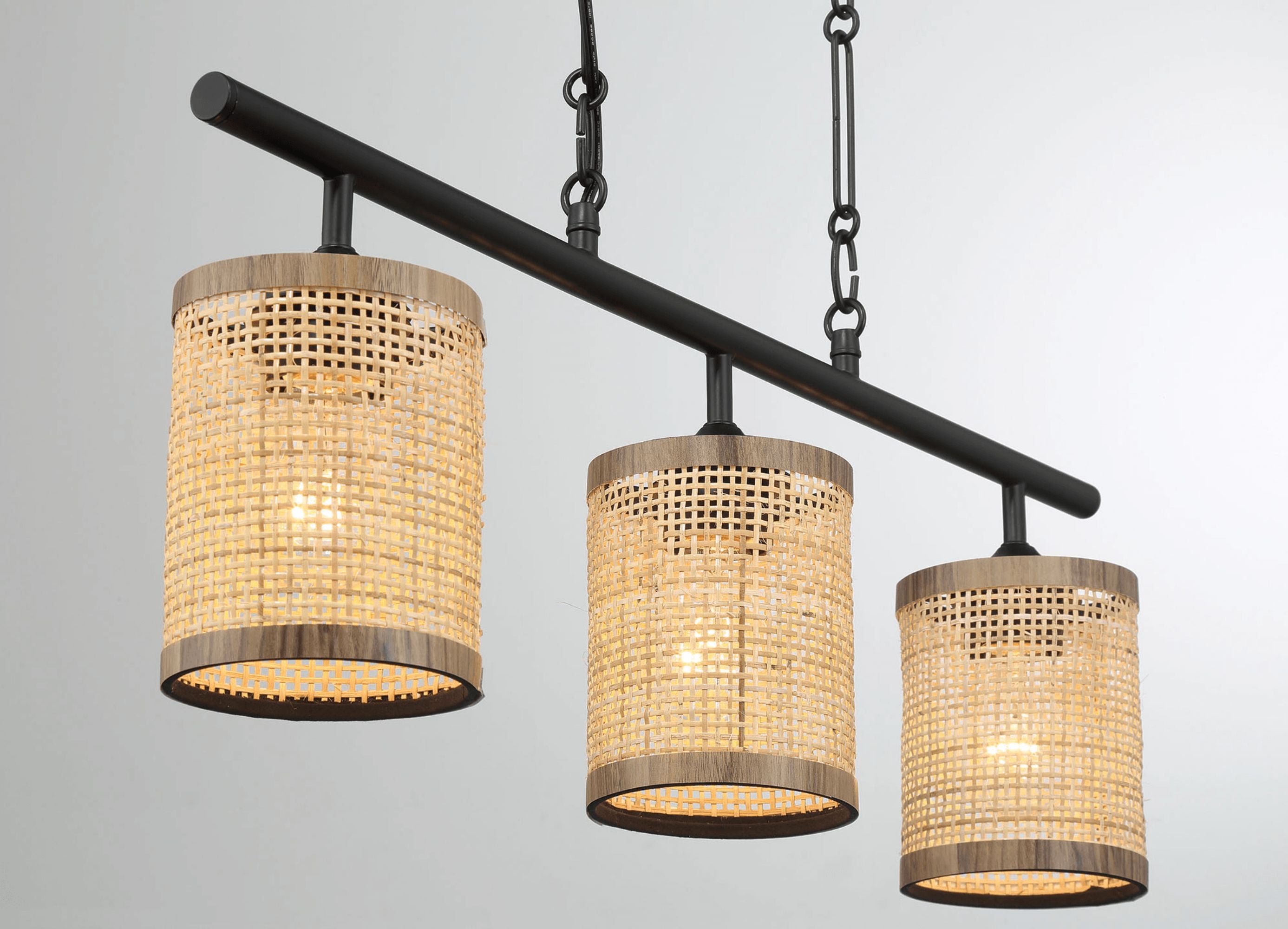 Ashcroft - Elysian Three Lights Island With Natural Rattan Shade Farmhouse Chain Ceiling Lamp
