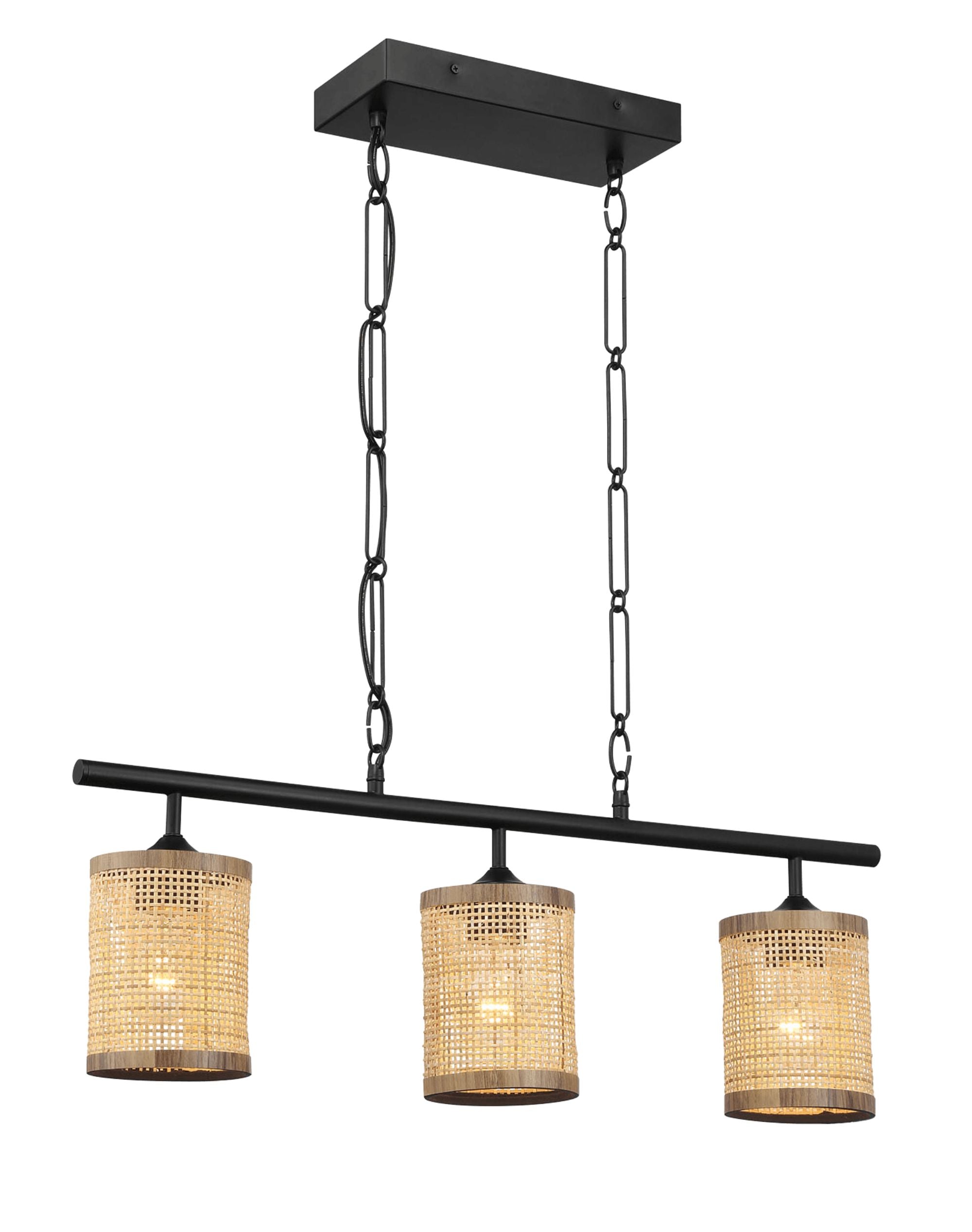 Ashcroft - Elysian Three Lights Island With Natural Rattan Shade Farmhouse Chain Ceiling Lamp