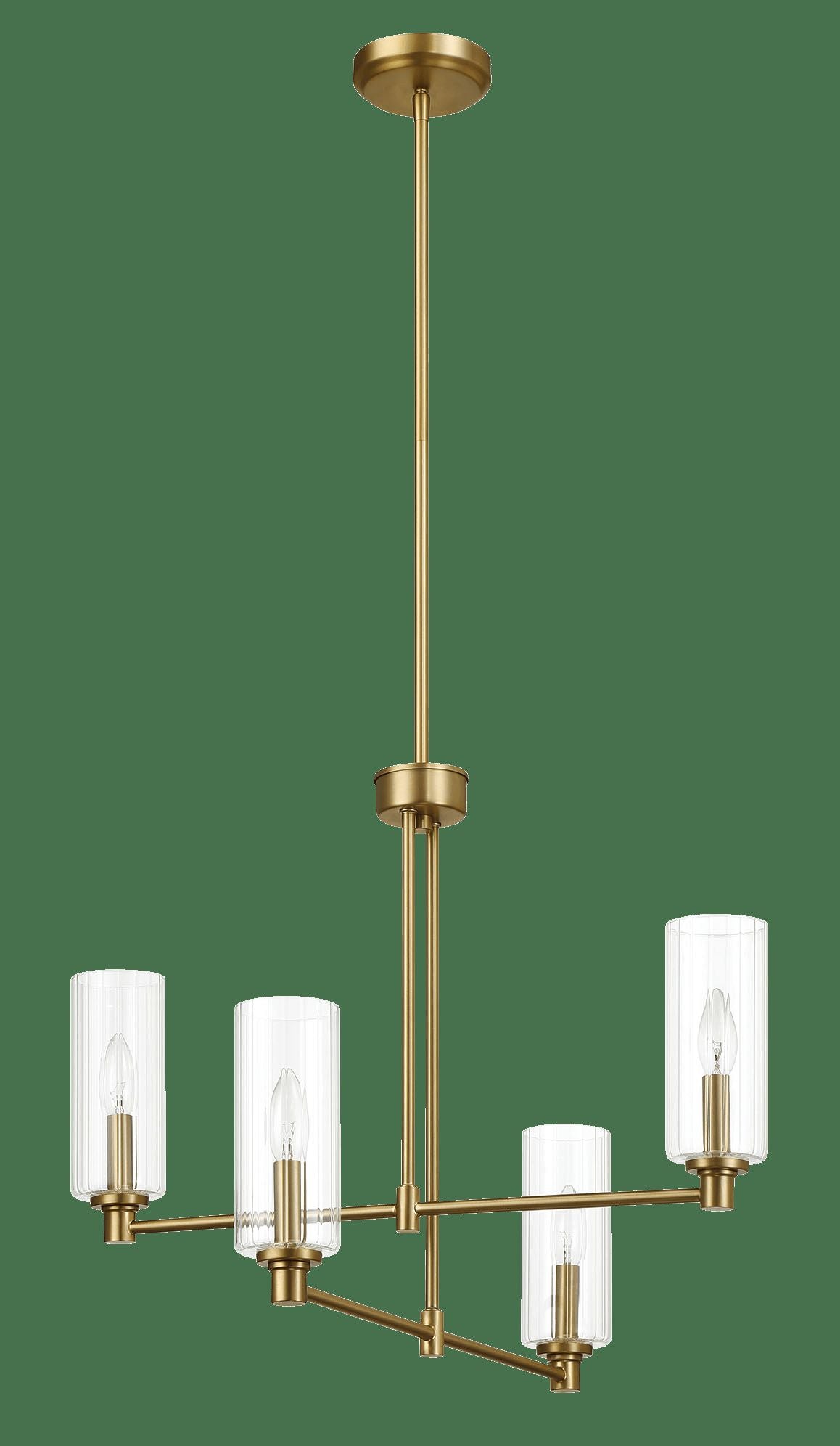 Ashcroft - Enigma Four Lights Chandelier With Clear Ribbed Glass -Satin Brass