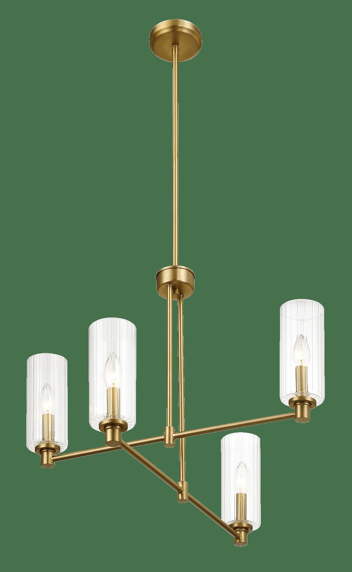 Ashcroft - Enigma Four Lights Chandelier With Clear Ribbed Glass -Satin Brass