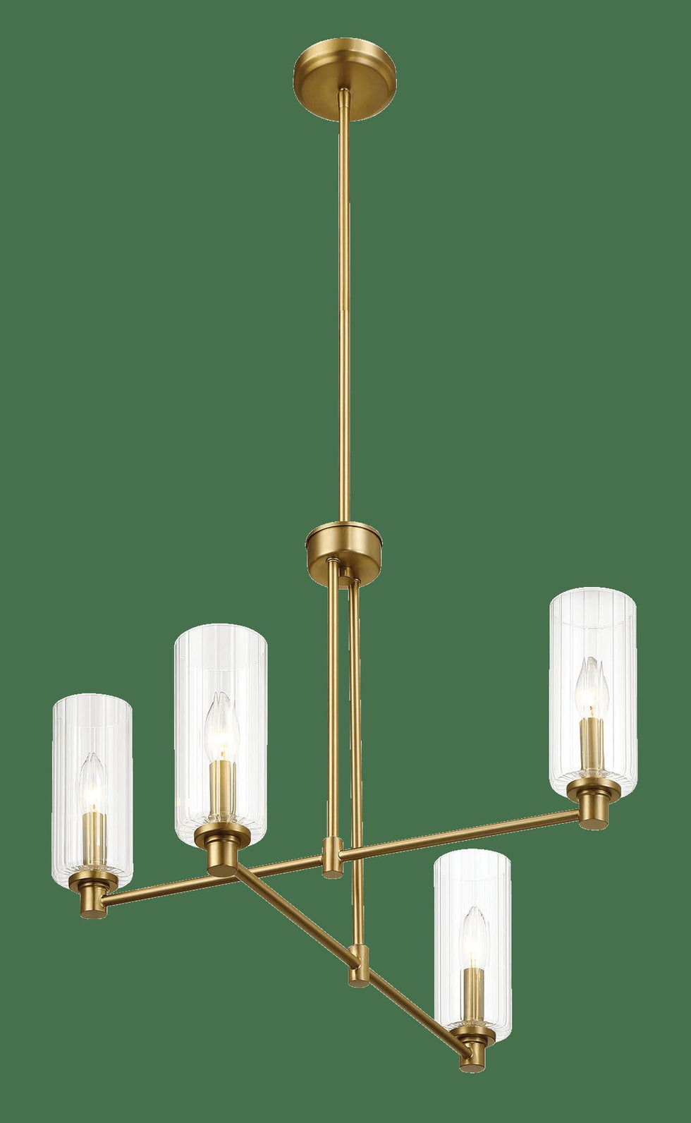 Ashcroft - Enigma Four Lights Chandelier With Clear Ribbed Glass -Satin Brass