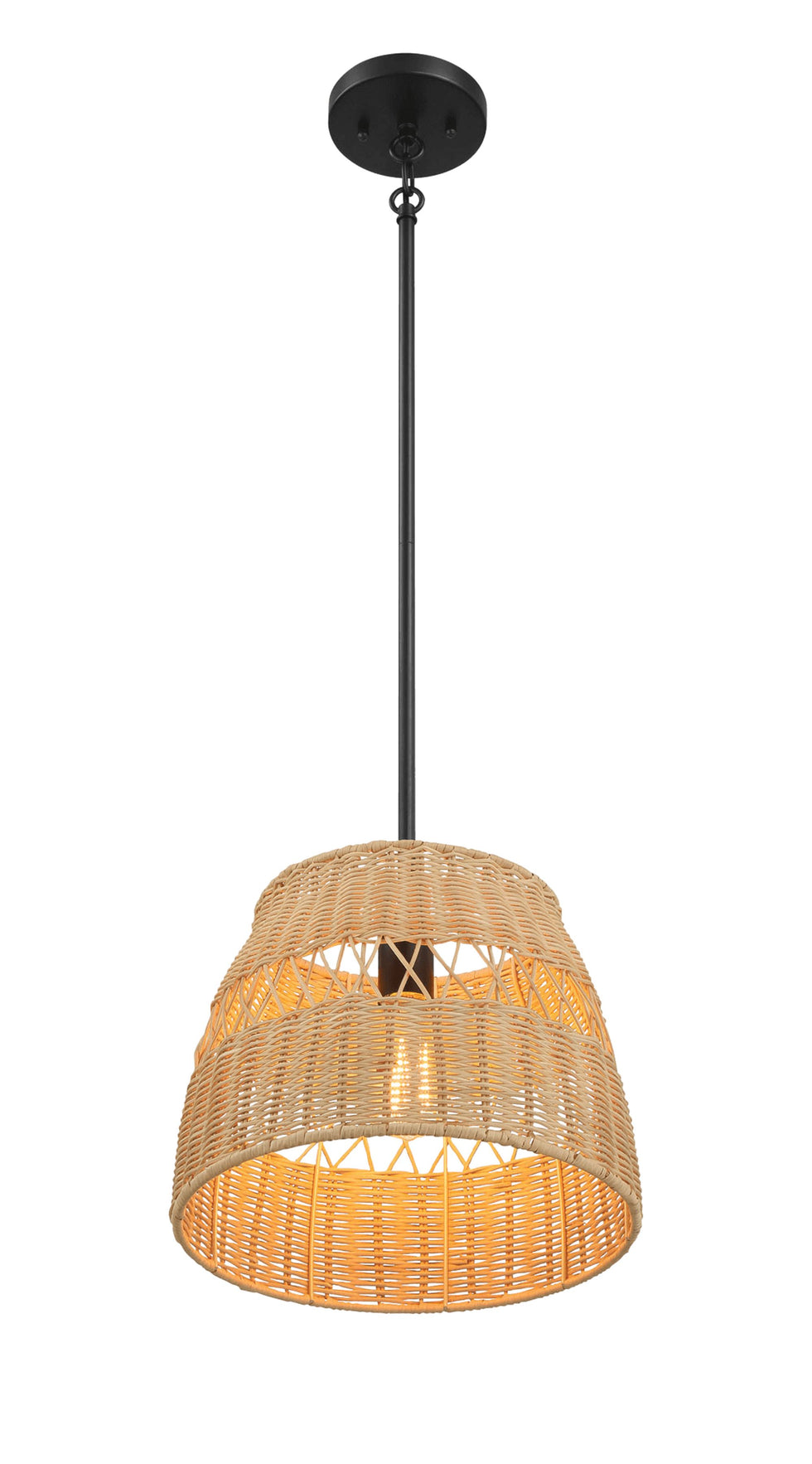 Ashcroft - Essence Single Lights Pendant With Rattan Shade Black Metal Finish for Farmhouse Style